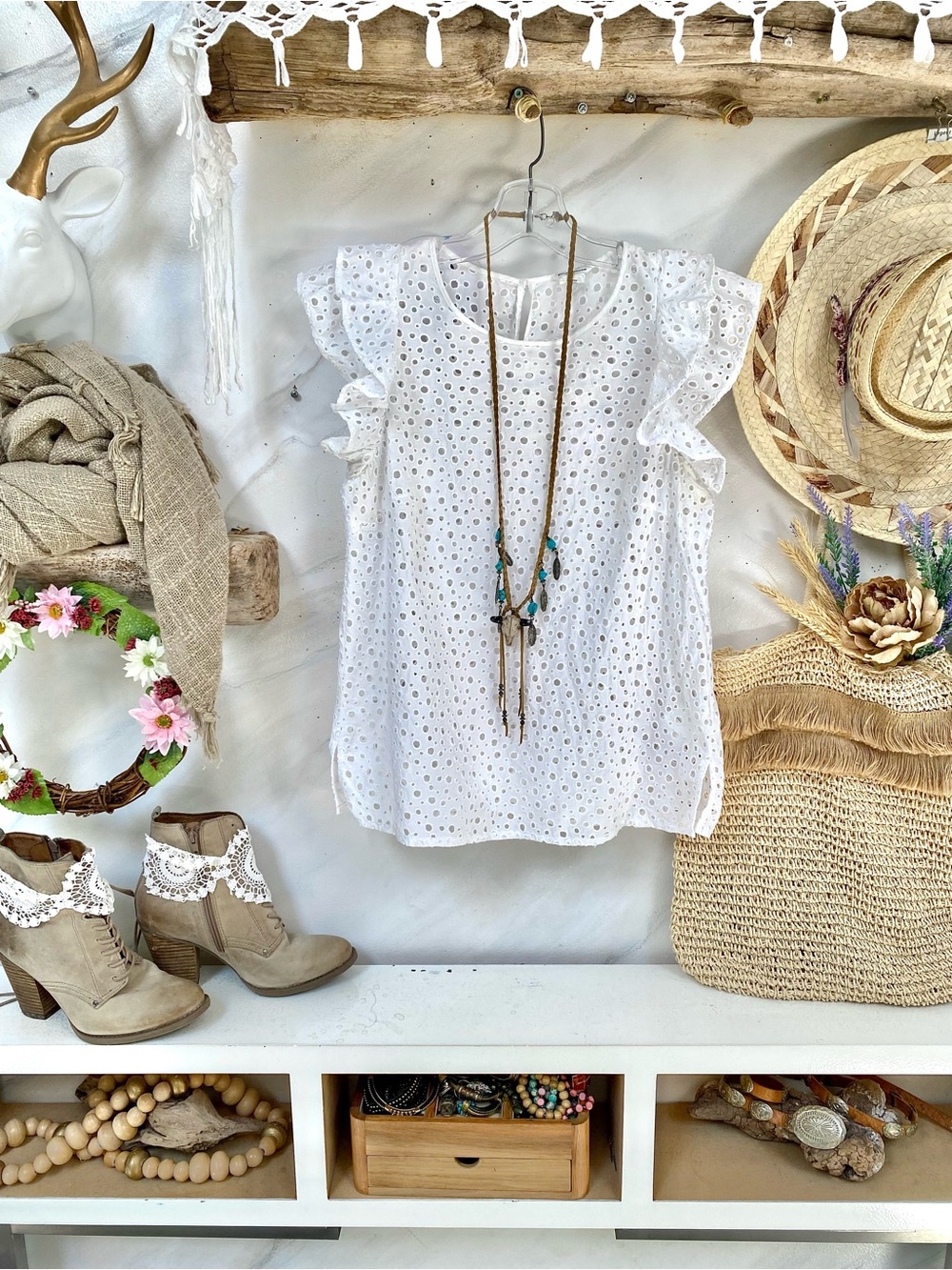 Cottagecore Club Monaco Eyelet Ruffle Sleeve blouse shabby chic prairie vibe
